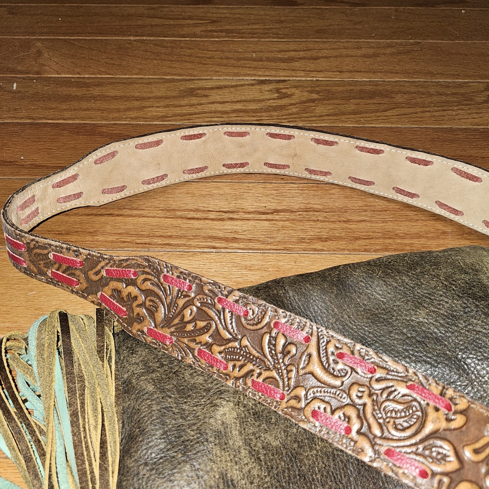 Western Brown and Teal Crossbody Bag with Fringe - Picture 9 of 10